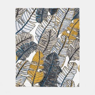 Seamless pattern with hand drawn tropical leaves. fleece blanket