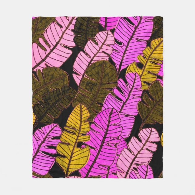 Seamless pattern with hand drawn tropical leaves.  fleece blanket (Front)