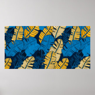 Seamless pattern with hand drawn tropical leaves.  poster