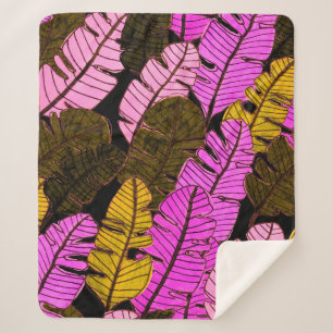 Seamless pattern with hand drawn tropical leaves.  sherpa blanket