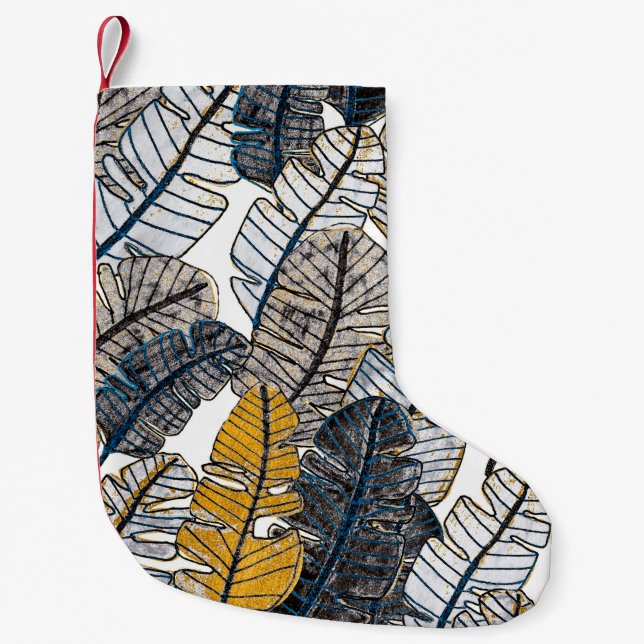 Seamless pattern with hand drawn tropical leaves. small christmas stocking (Front)