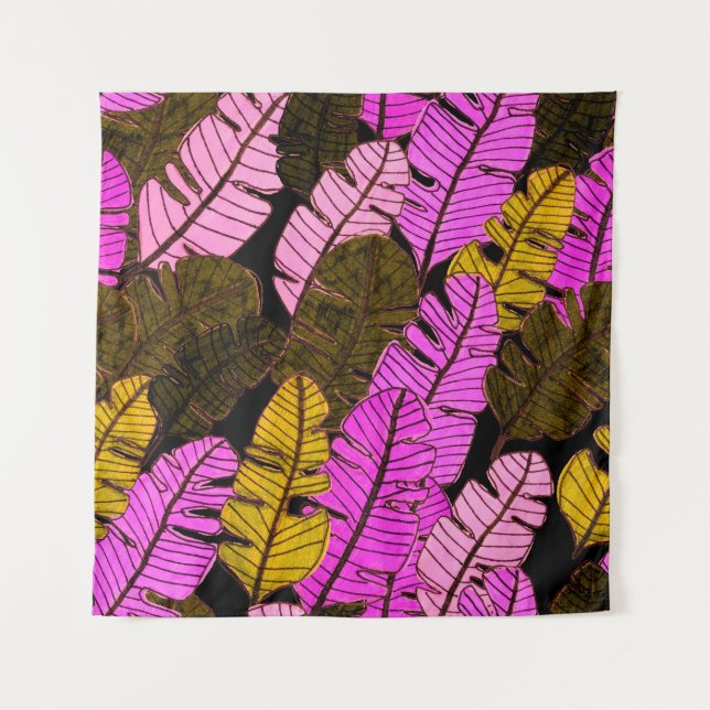 Seamless pattern with hand drawn tropical leaves.  tapestry (Front)