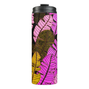 Seamless pattern with hand drawn tropical leaves.  thermal tumbler