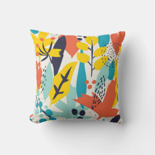 Seamless pattern with hand painted flowers and lea cushion