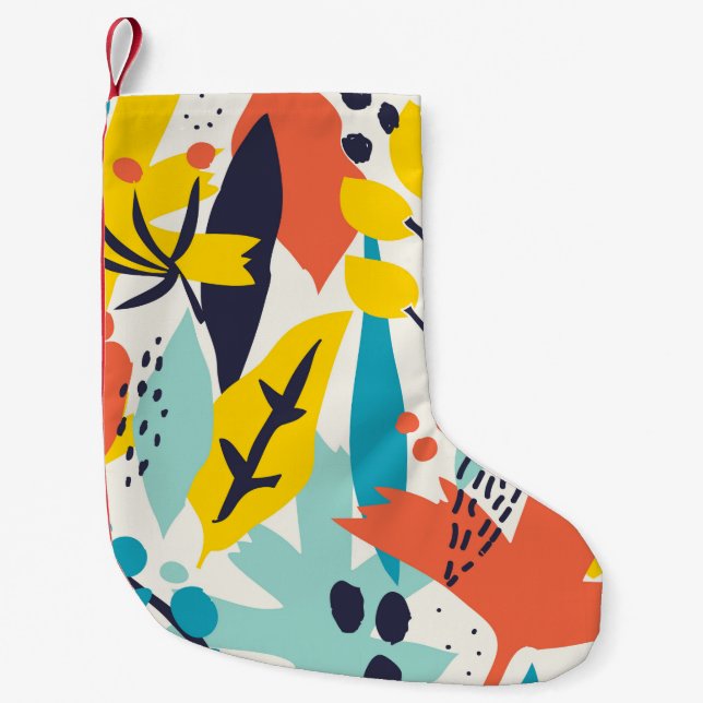 Seamless pattern with hand painted flowers and lea small christmas stocking (Front)