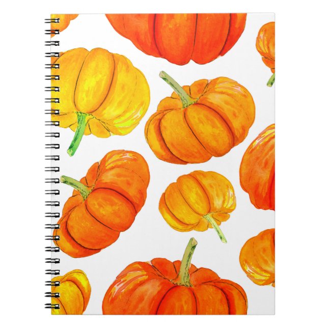 Seamless pattern with handdrawn watercolor orange  notebook (Front)