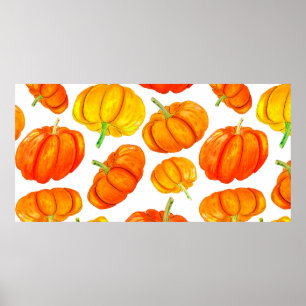 Seamless pattern with handdrawn watercolor orange  poster