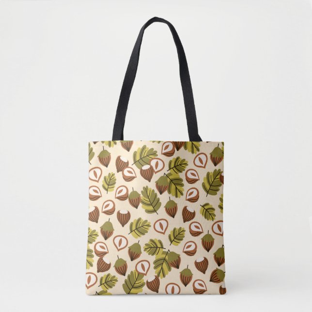 Seamless pattern with hazelnut leaves and acorns. tote bag (Front)