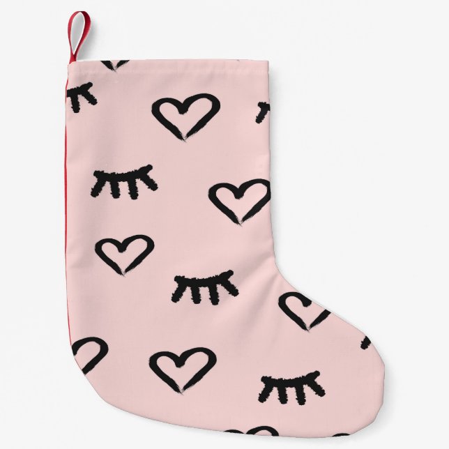 Seamless pattern with hearts and closed eyes small christmas stocking (Front)