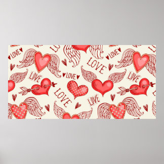 Seamless pattern with hearts. Happy Valentine's Da Poster
