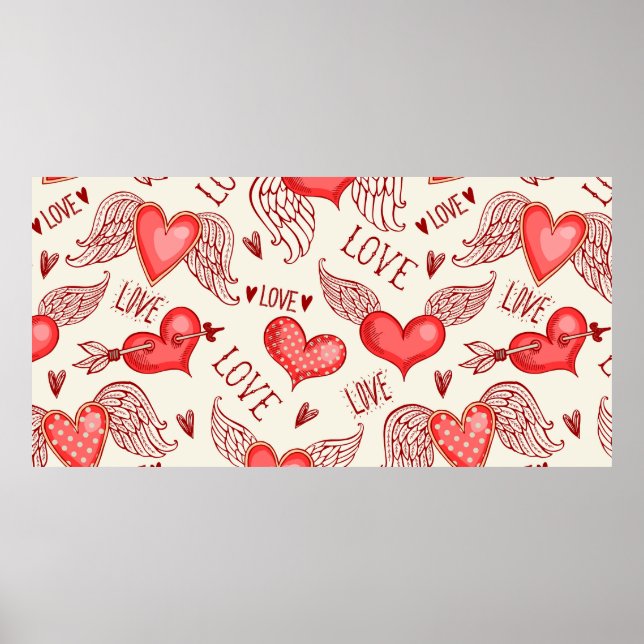 Seamless pattern with hearts. Happy Valentine's Da Poster (Front)
