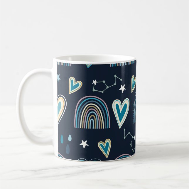 Seamless pattern with hearts, rainbows and celesti coffee mug (Left)