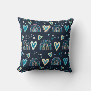 Seamless pattern with hearts, rainbows and celesti cushion