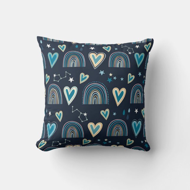Seamless pattern with hearts, rainbows and celesti cushion (Front)