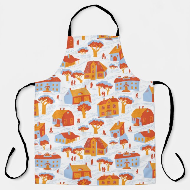Seamless pattern with houses. Cute town Architectu Apron (Front)