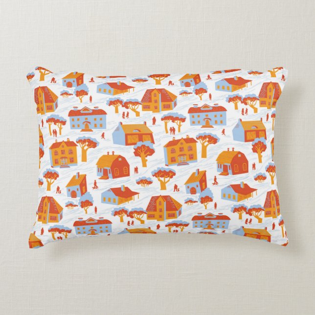 Seamless pattern with houses. Cute town Architectu Decorative Cushion (Front)
