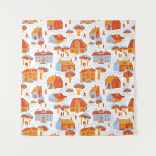 Seamless pattern with houses. Cute town Architectu Tapestry