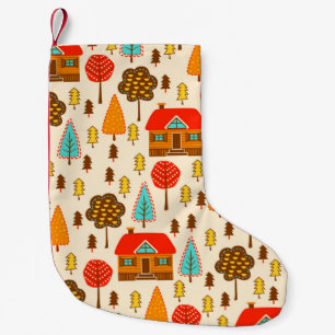 Seamless pattern with houses in the forest. Vintag Small Christmas Stocking