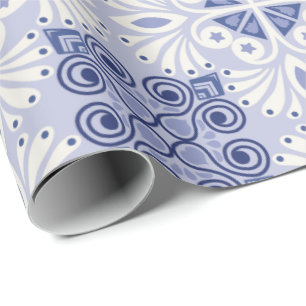 Seamless pattern with intricate blue and white wrapping paper