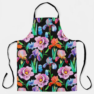 Seamless pattern with Iris and Peony flowers, Wate Apron