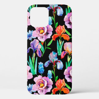 Seamless pattern with Iris and Peony flowers, Wate iPhone 12 Case