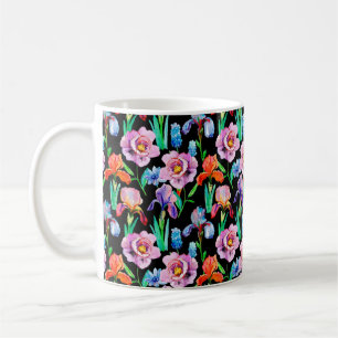 Seamless pattern with Iris and Peony flowers, Wate Coffee Mug