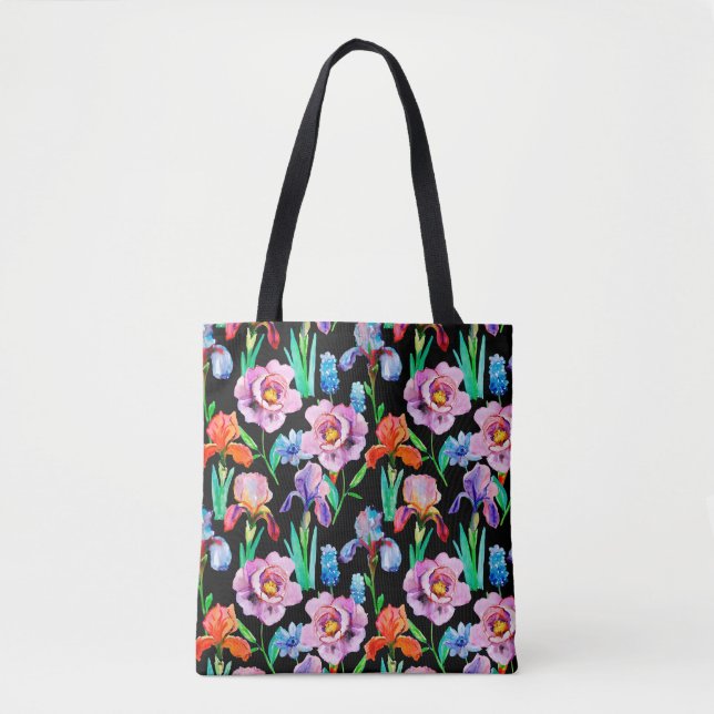 Seamless pattern with Iris and Peony flowers, Wate Tote Bag (Front)