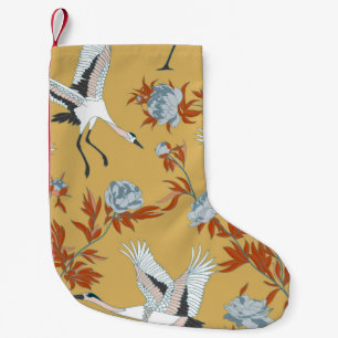 Seamless pattern with Japanese white cranes and pe Small Christmas Stocking