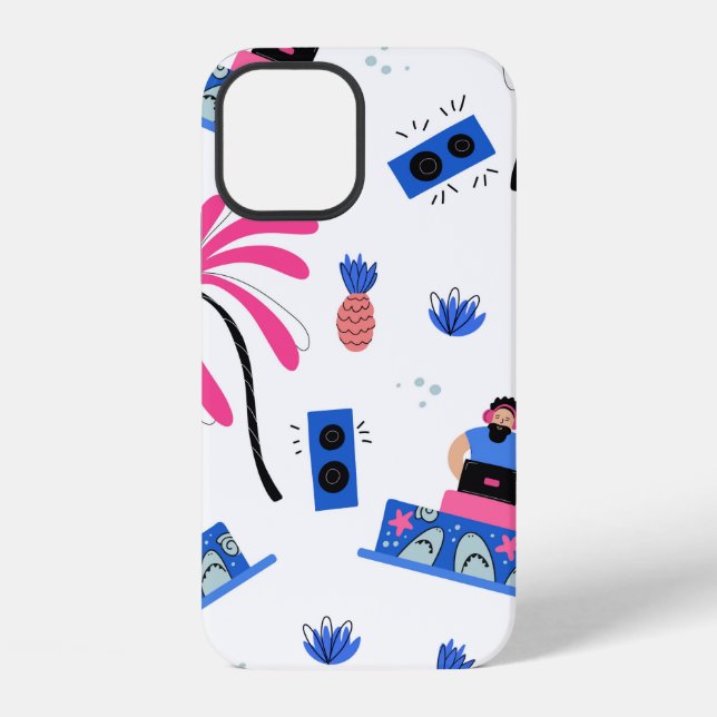 Seamless pattern with joyful dj palm trees pineapp iPhone case (Back)