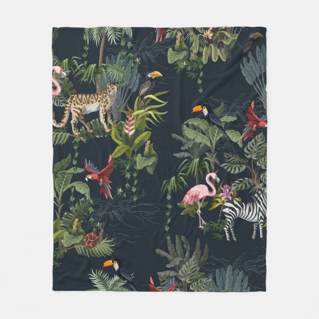 Seamless pattern with jungle animals, flowers and  fleece blanket (Front)