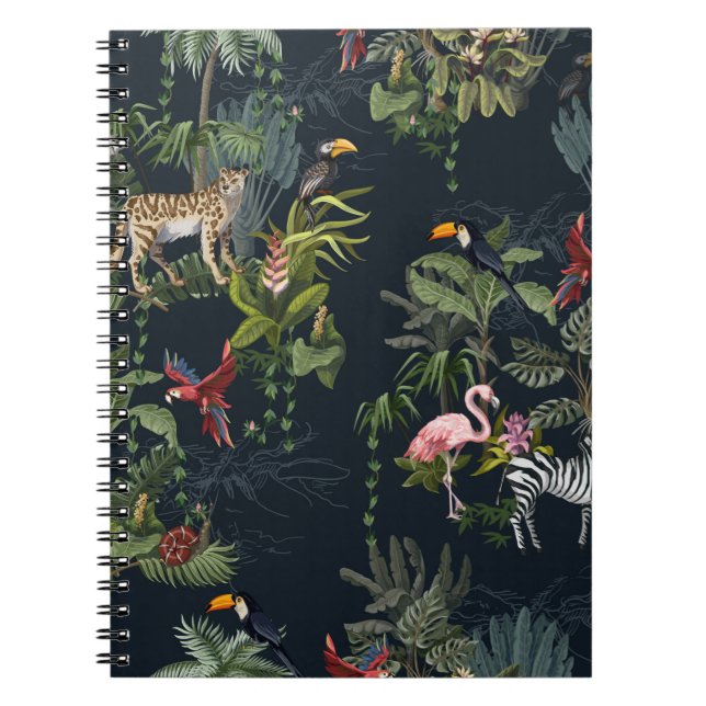 Seamless pattern with jungle animals, flowers and  notebook (Front)