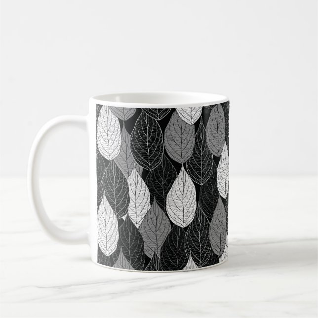 Seamless pattern with leaves. Hand-drawn monochrom Coffee Mug (Left)
