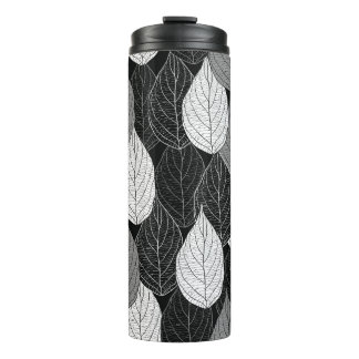 Seamless pattern with leaves. Hand-drawn monochrom Thermal Tumbler