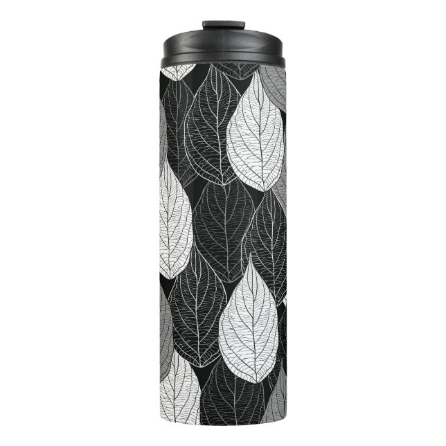 Seamless pattern with leaves. Hand-drawn monochrom Thermal Tumbler (Front)