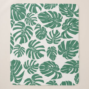 Seamless pattern with leaves of Monstera. Decorati Sherpa Blanket