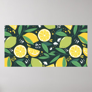 Seamless pattern with lemons. Abstract art print.  Poster