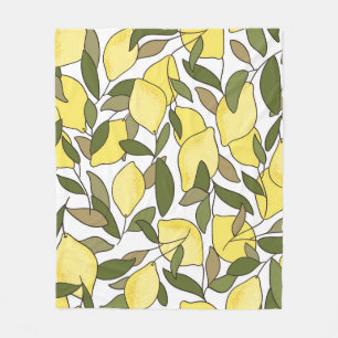 Seamless pattern with lemons and leaves fleece blanket