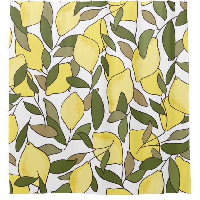 Seamless pattern with lemons and leaves shower curtain (Front)
