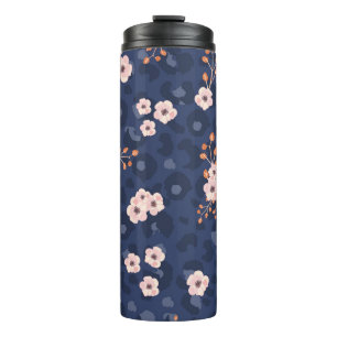 Seamless pattern with leopard skin and pink small thermal tumbler