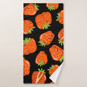 Seamless pattern with little strawberries on black bath towel