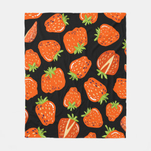 Seamless pattern with little strawberries on black fleece blanket