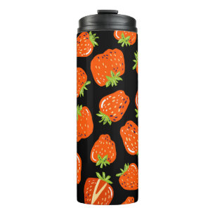 Seamless pattern with little strawberries on black thermal tumbler