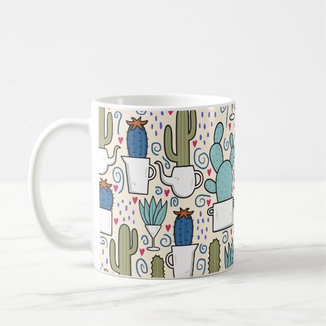 Seamless pattern with llama, cactus hand drawn des coffee mug (Left)