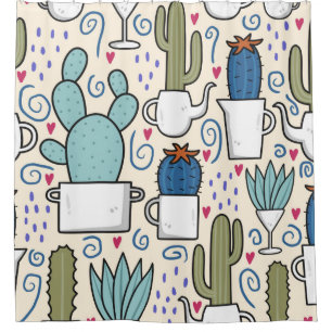 Seamless pattern with llama, cactus hand drawn des shower curtain