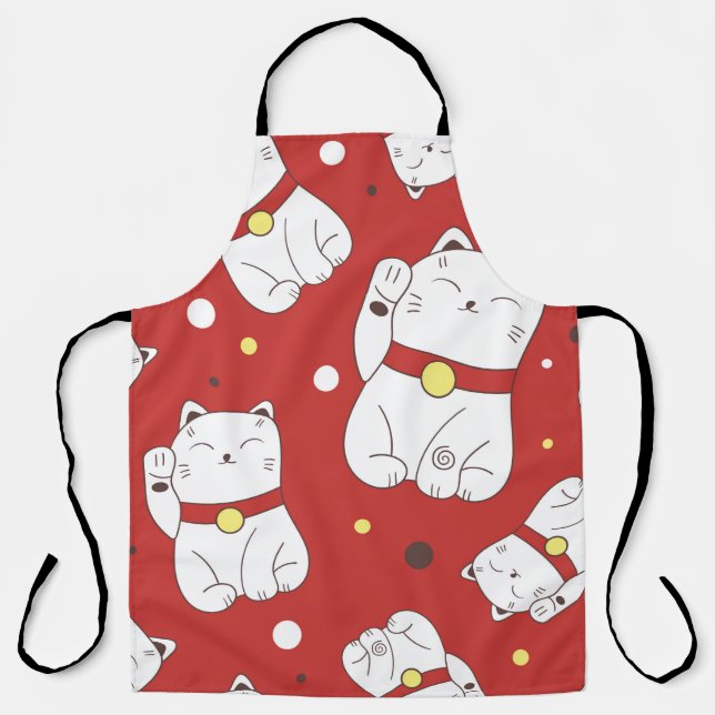 Seamless pattern with Maneki-Neko cat hand drawn i Apron (Front)