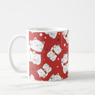 Seamless pattern with Maneki-Neko cat hand drawn i Coffee Mug