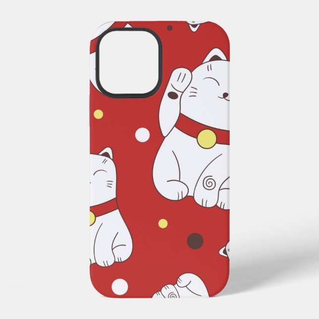 Seamless pattern with Maneki-Neko cat hand drawn i iPhone Case (Back)
