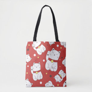 Seamless pattern with Maneki-Neko cat hand drawn i Tote Bag