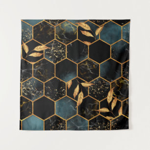 Seamless pattern with marble hexagon and golden le tapestry