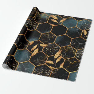Seamless pattern with marble hexagon and golden le wrapping paper